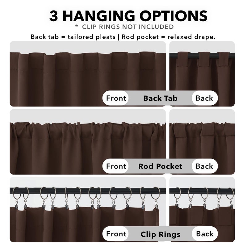 Deconovo Blackout Curtains, Thermal Insulated, W52 x L108 2 Panels, Back Tab, Machine Washable, Room-Darkening Drapes for Bedroom/Living Room Chocolate - Image 2